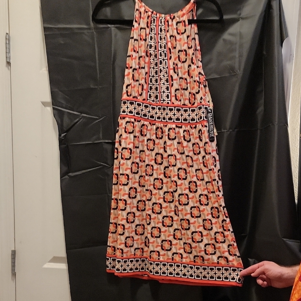 New York & Company Pink and Black Halter Sundress